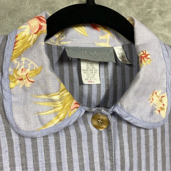 Vintage Carol Anderson 100% Linen Artsy Striped Floral Print Dress Set Sz Small - Picture 3 of 16